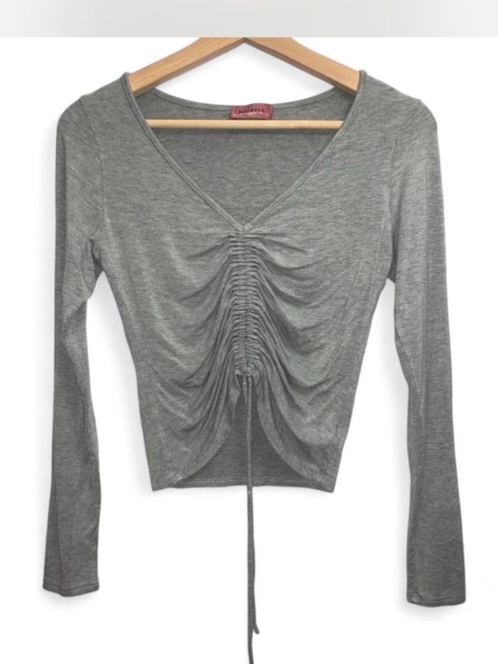 Ragdoll Gray Ruched Drawstring V-Neck Long Sleeve Top